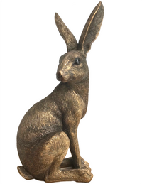 Leonardo Reflections Bronzed range large 22cm high bronze effect Sitting Hare ornament figurine, in quality gold gift box