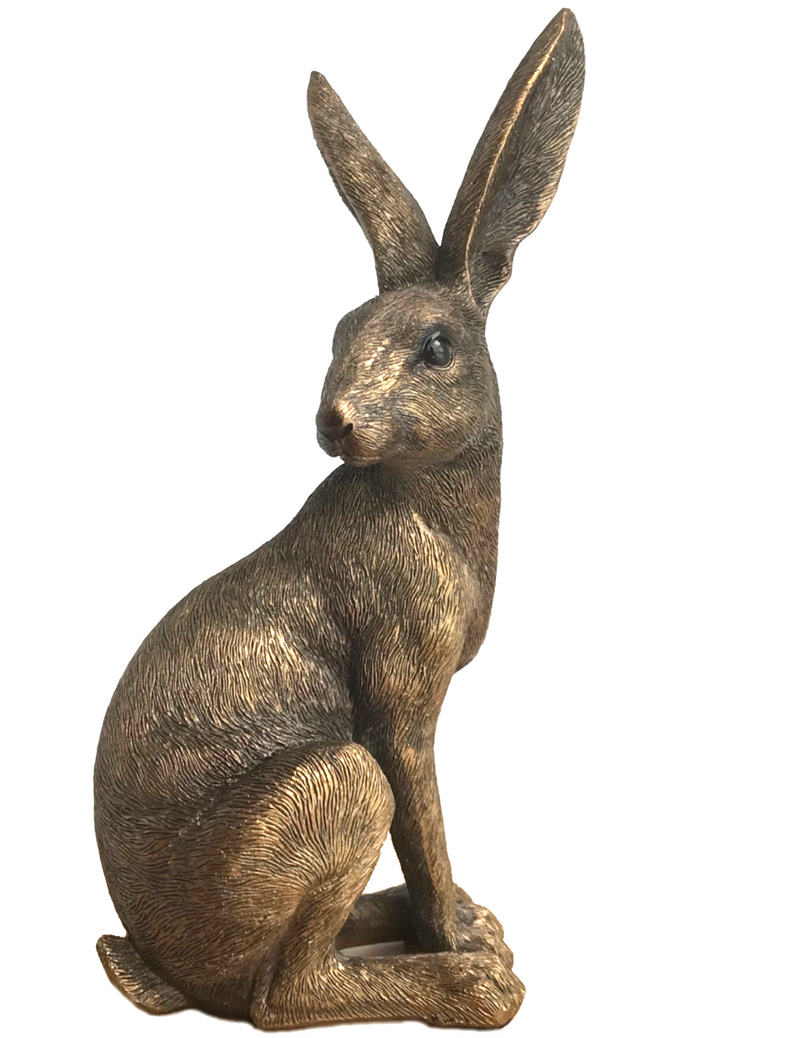 Animal Crackers Exclusive - Leonardo Reflections Bronzed range large 22cm high bronze effect Sitting Hare ornament figurine, in quality gold gift box
