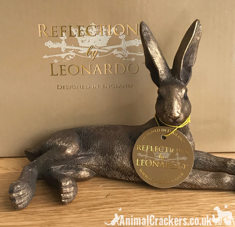 Leonardo Reflections Bronzed range Laying Hare ornament figurine, Gift boxed