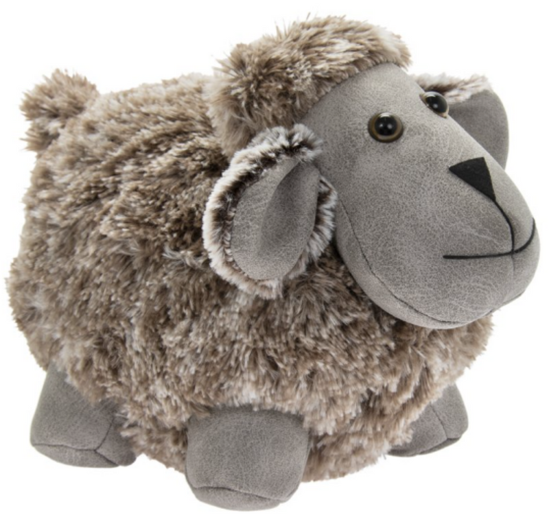 Sheep shaped doorstop in grey faux fur, heavyweight, novelty Sheep lover gift