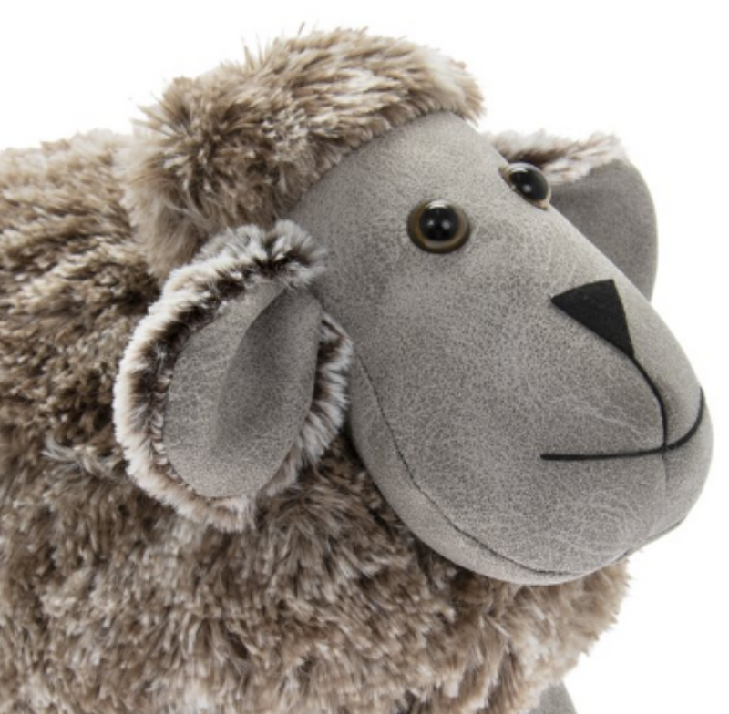 Sheep shaped doorstop in grey faux fur, heavyweight, novelty Sheep lover gift