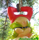 Large Gnome with Purple hat, swinging upside down on a rope novelty garden ornament