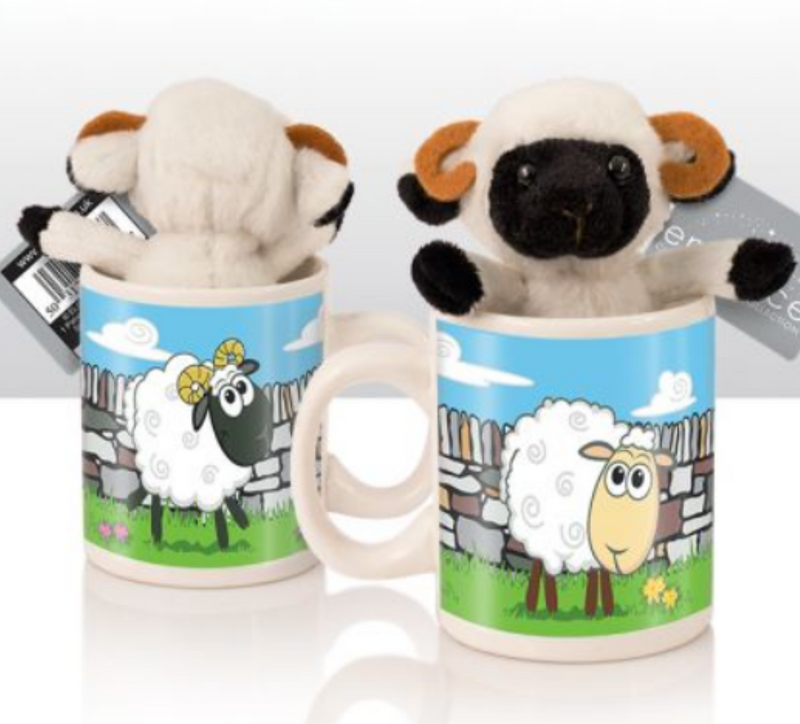 Cute Lamb soft Toy in choice of colours, in a Children's mini ceramic mug, perfect sugar-free Easter gift