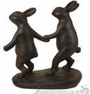 Chip & Dale - pair of rabbits holding hands ornament, dark bronze clay effect