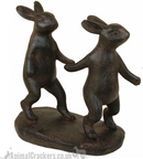 Chip & Dale - pair of rabbits holding hands ornament, dark bronze clay effect