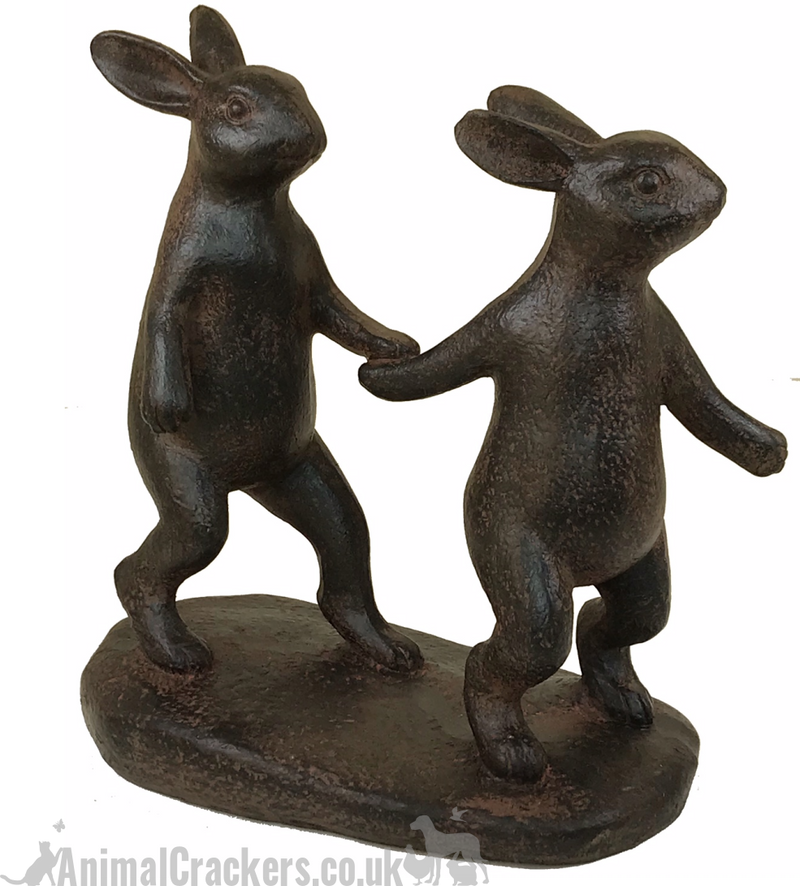 Chip & Dale - pair of rabbits holding hands ornament, dark bronze clay effect