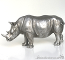 Rhino ornament, heavy antique silver effect, 26cm