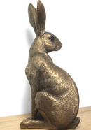 Leonardo Reflections Bronzed range large 22cm high bronze effect Sitting Hare ornament figurine, in quality gold gift box