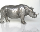 Rhino ornament, heavy antique silver effect, 26cm