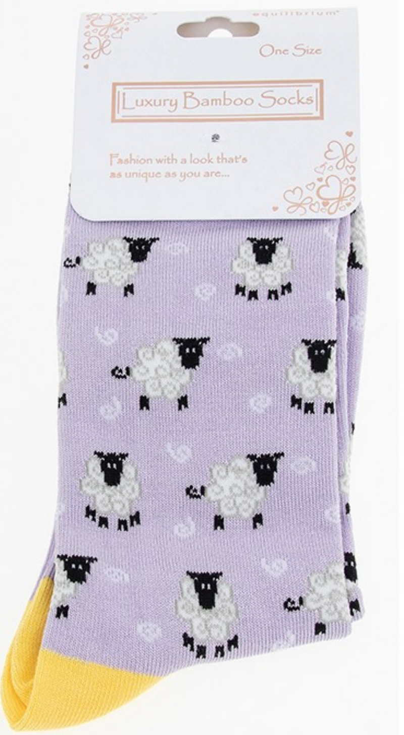Ladies quality Bamboo Sheep design socks in Lilac or Green