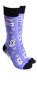 West Highland Terrier design socks with 'I love my Westie' text, quality Unisex One Size stocking filler