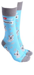 West Highland Terrier design socks with 'I love my Westie' text, quality Unisex One Size stocking filler