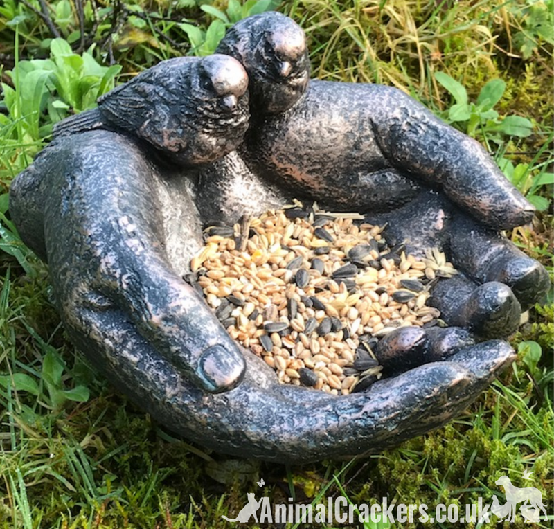 Cupped Hands aged bronze effect Bird Bath or feeder, bird lover gift