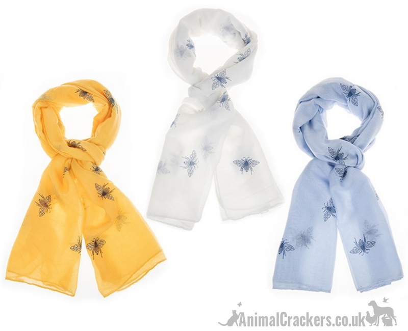Glittery BEE PRINT Scarf Sarong Blue Mustard or White cotton mix Bee lover gift