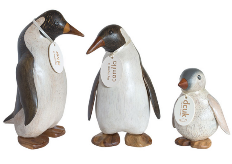 DCUK Baby (12cm) Emperor Penguin made from hand crafted wood, with name tag