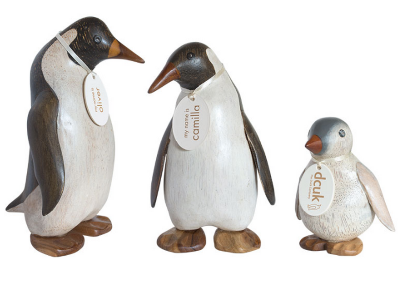 DCUK large (20cm) Emperor Penguin made from hand crafted wood, with name tag