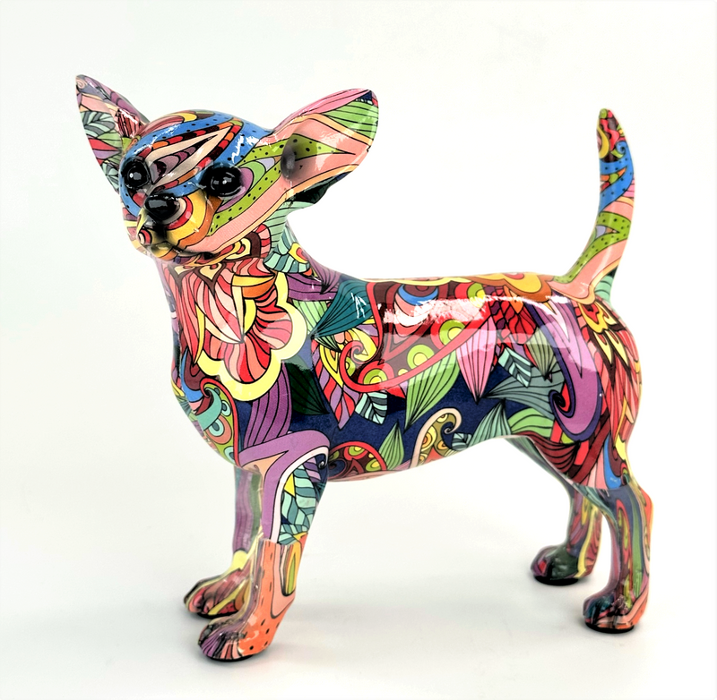 GROOVY ART bright coloured standing Chihuahua ornament figurine, Chihuahua lover gift