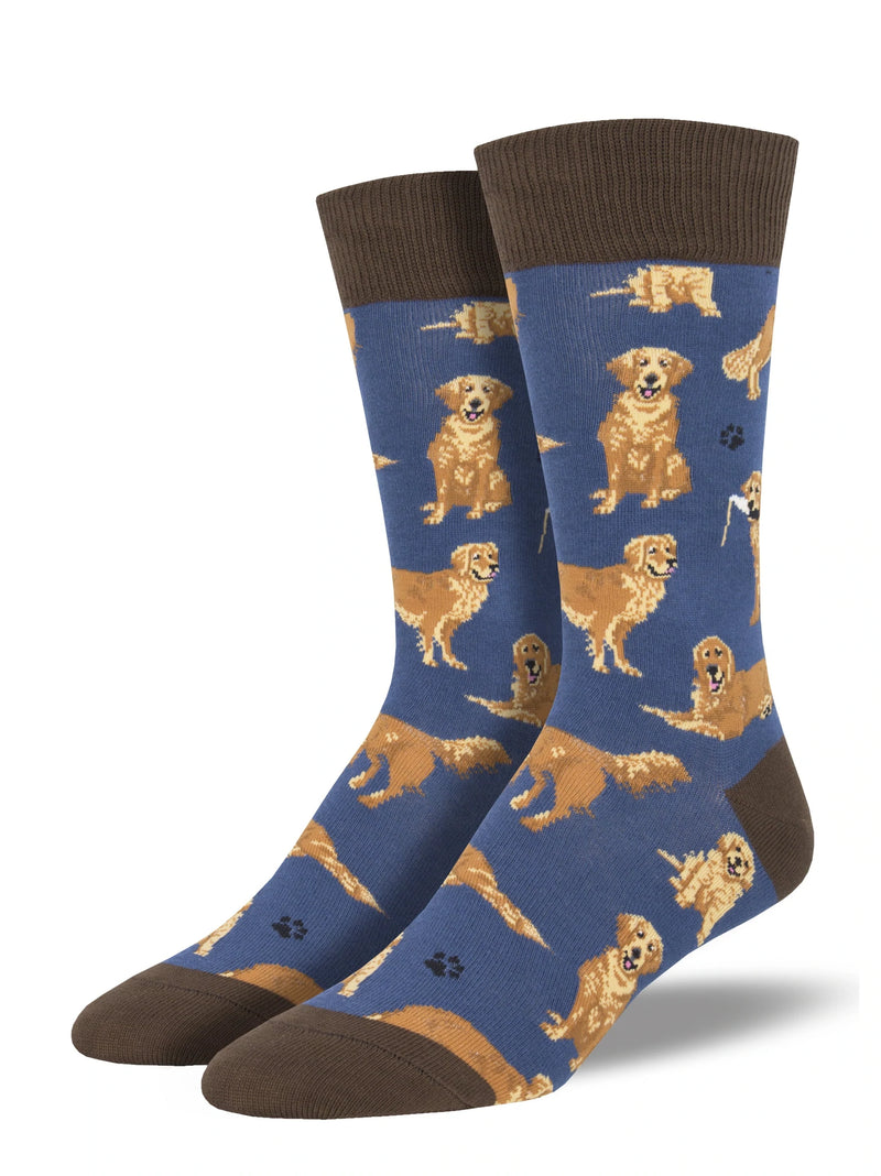 Men's Socksmith Golden Retrievers design socks, one size, quality cotton mix fabric