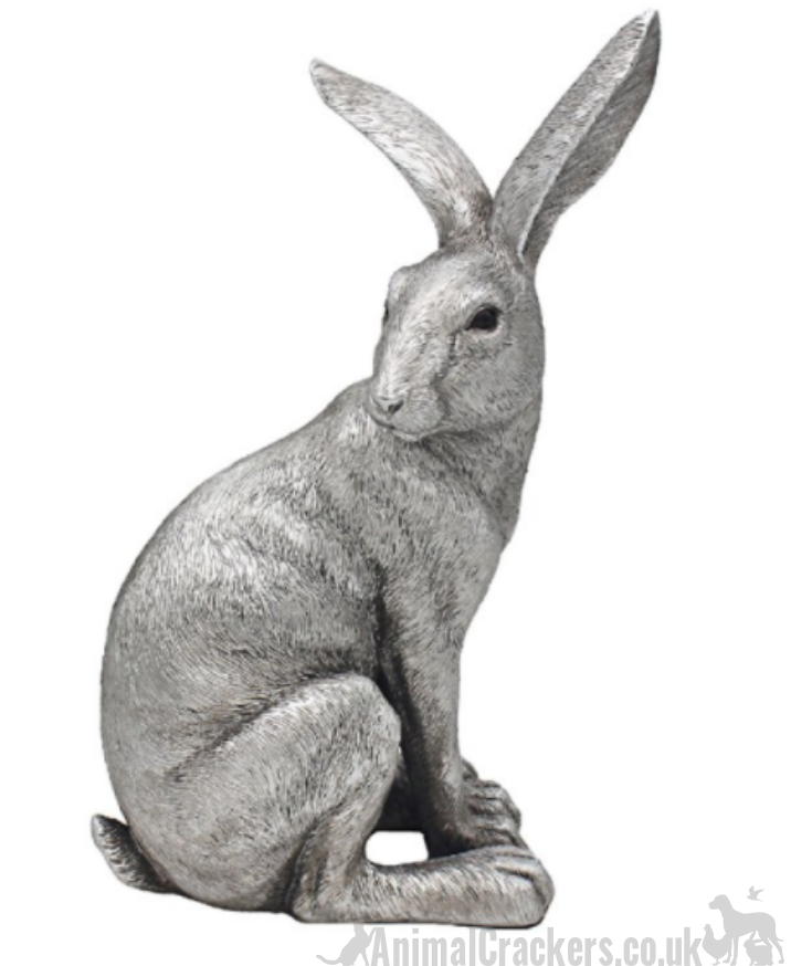 Leonardo Reflections Silver range bronze effect large 24cm sitting Hare with floppy ear figurine, gift boxed