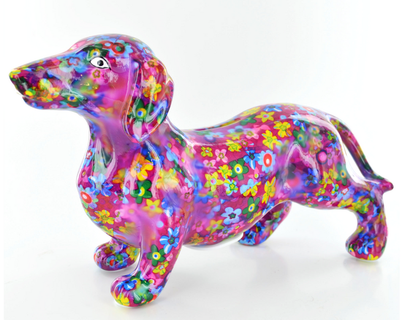 Pomme Pidou 'Frankie' standing Dachshund colourful ceramic Money Box Sausage Dog lover gift - great choice of colours!