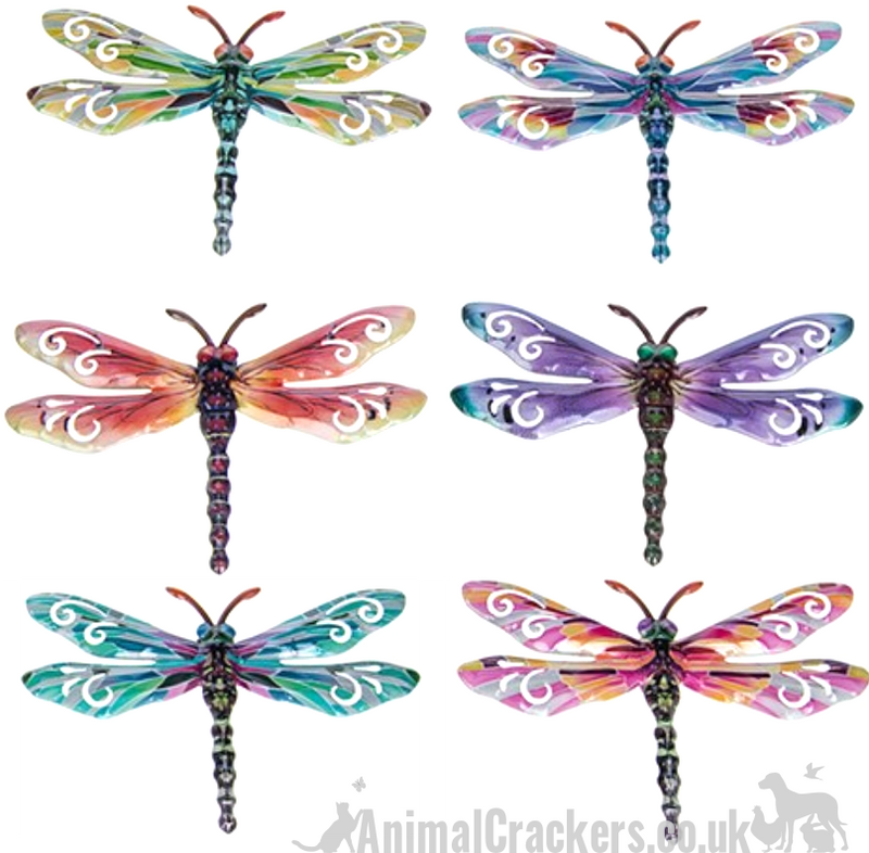 Dragonfly Set of 6 Pastel coloured metal 17cm Dragonflies wall art decorations