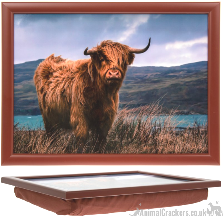 Leonardo 'Highland Cow' padded Lap Tray bean bag Cushion, Cattle lover gift, matching items available