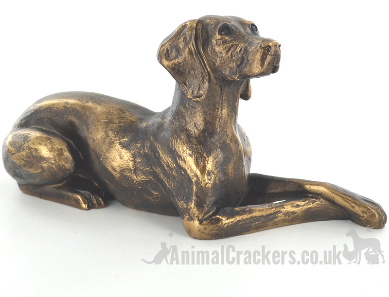 23cm Bronze effect laying Weimaraner ornament, figurine designed by Harriet Glen