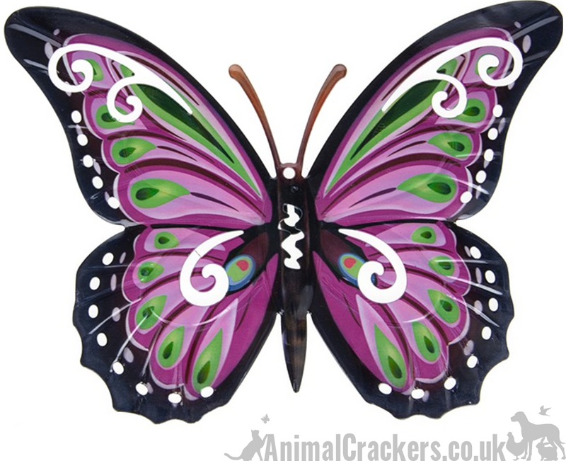 Large 35cm dark Pink/Lilac & multi colour metal Butterfly ornament wall art decoration