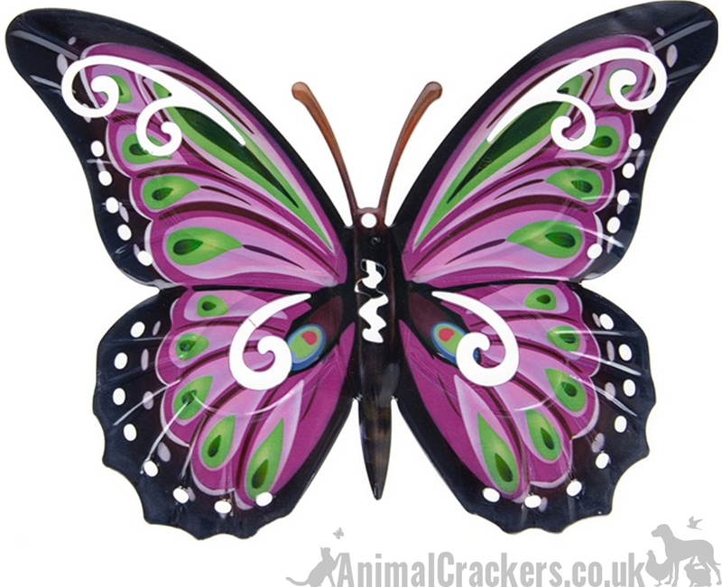 Set of 2 large 35cm metal Butterflies, 1 pink & 1 purple, lovely coloured wall art decorations