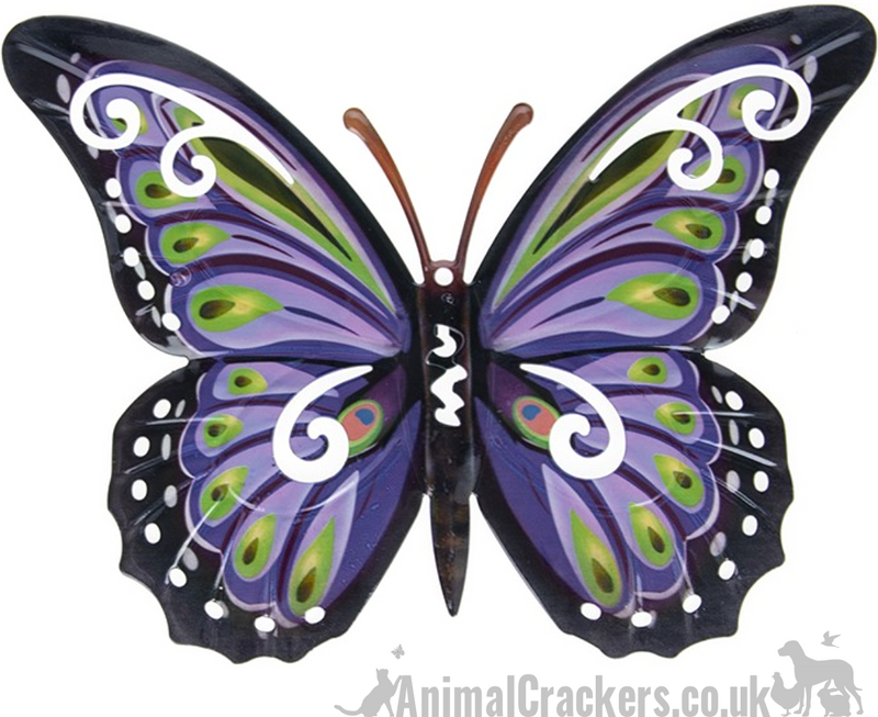 Large 35cm Purple & multi colour metal Butterfly ornament wall art decoration