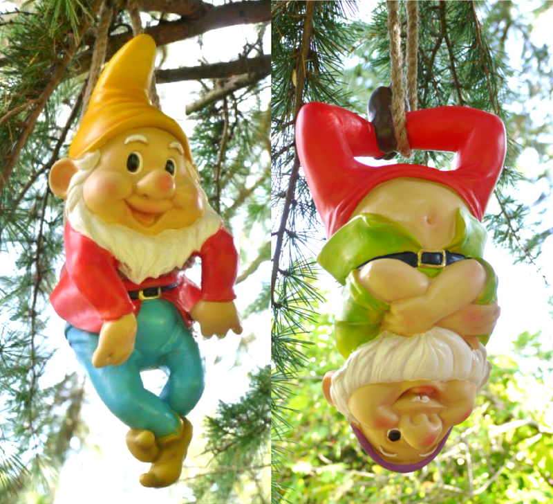 SET OF TWO large hanging Gnomes, novelty tree hanging garden decorations