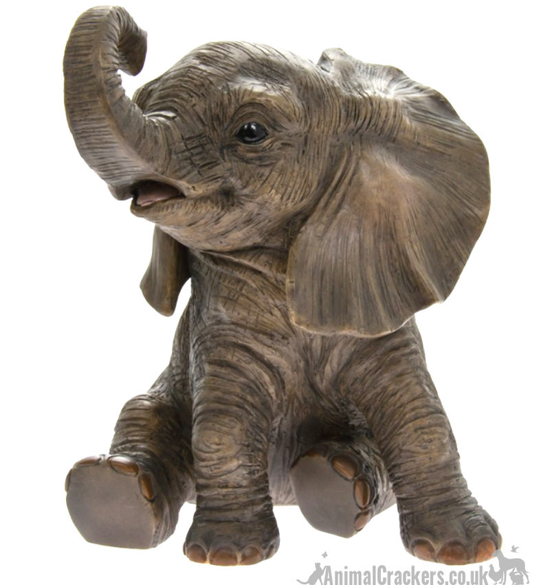 Large 24cm sitting elephant ornament figurine from the Leonardo out of Africa & Asia range, gift boxed