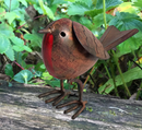 SET OF 4 quirky metal ROBIN garden ornament hand painted, indoor or outdoor decoration
