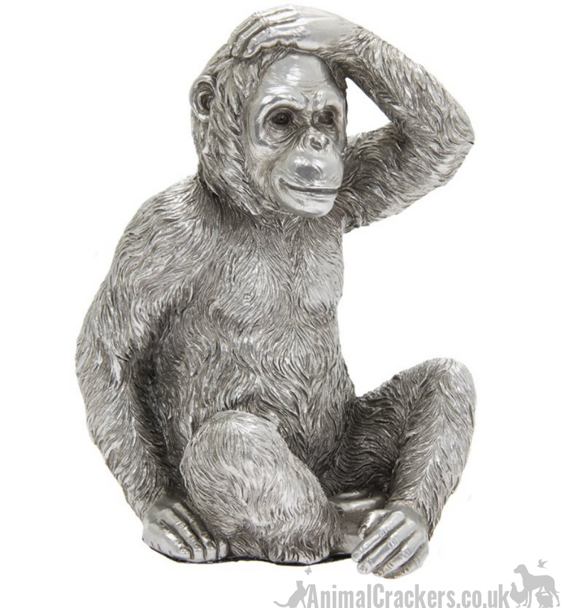 Leonardo Reflections Silver Sitting Gorilla with hand on his head in Leonardo quality silver gift box