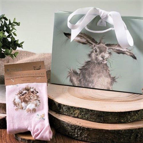 Ladies Wrendale Pink 'Ginny Pig' Guinea Pig design Bamboo Socks with Gift Bag Cavy lover gift