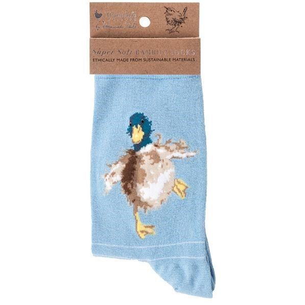 Ladies Wrendale Blue 'Waddle & Quack' Duck design Bamboo Socks with Gift Bag