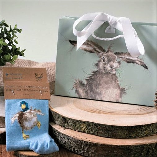 Ladies Wrendale Blue 'Waddle & Quack' Duck design Bamboo Socks with Gift Bag