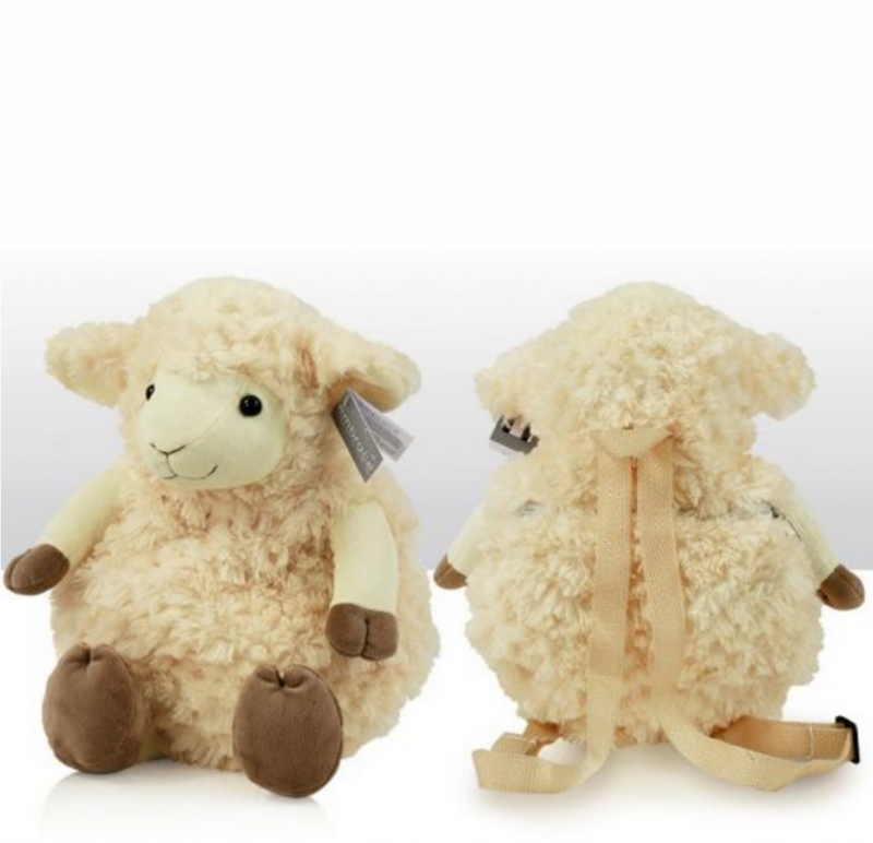 Plush Soft Toy 'Buddy Backpack' Sheep rucksack bag with zipped pocket, cute yet practical novelty sheep lover gift