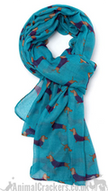 Ladies lightweight Dachshund in Stripy coat design Scarf Sarong in choice of colours, great Sausage Dog lover gift and stocking filler!