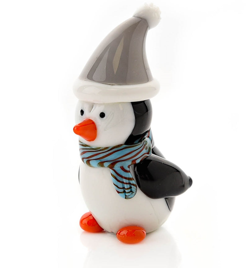 Objets D'Art Penguin in Hat & Scarf, solid glass ornament collectable