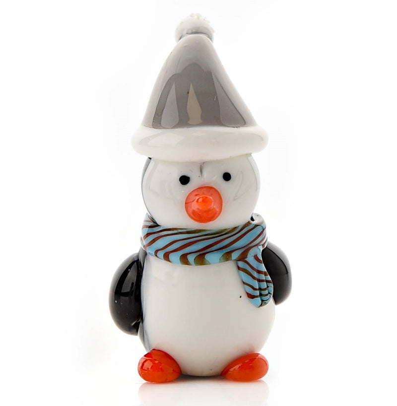 Objets D'Art Penguin in Hat & Scarf, solid glass ornament collectable