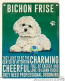 20cm Metal aged old style Bichon Frise breed character hanging sign plaque decor